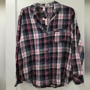 Victoria's Secret Plaid Pajama Top - Black, Pink, White NWT COMES WITH SRUNCHIE